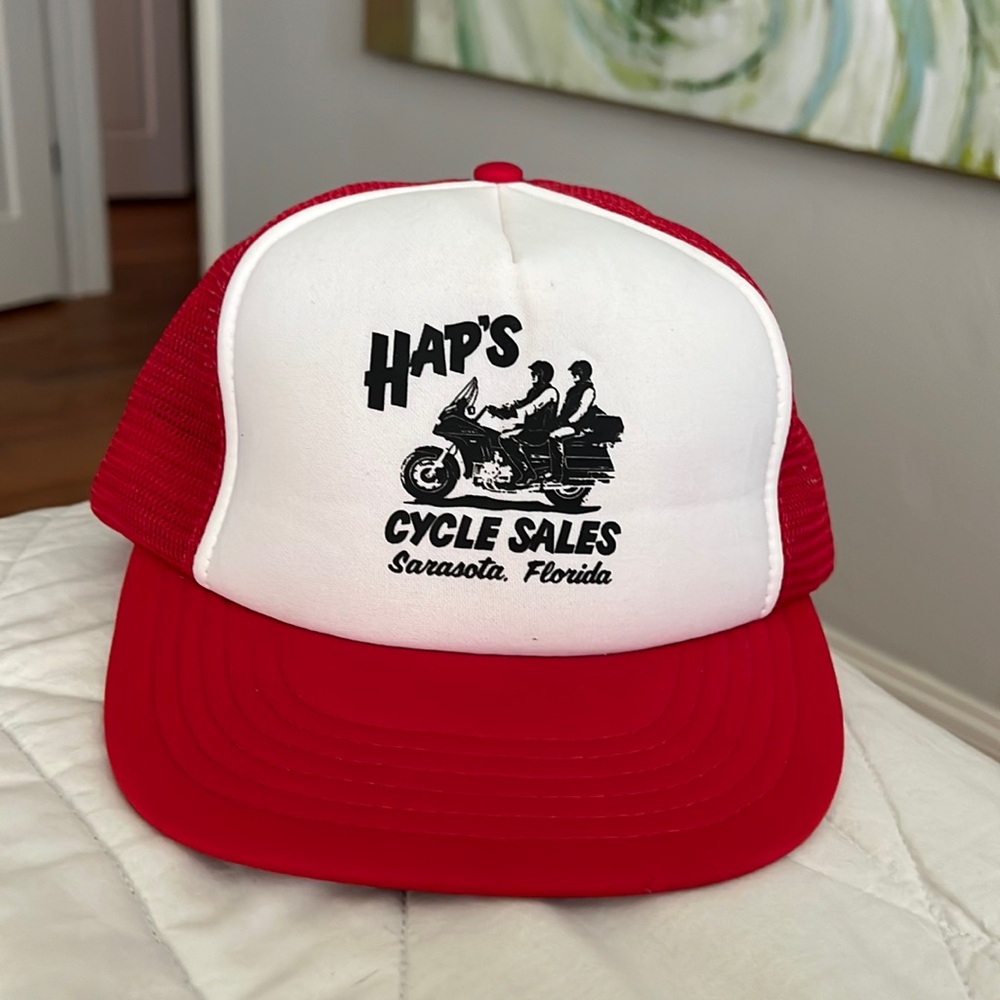 Vintage foam trucker hat Hap’s Cycle Sales Sarasota, FL